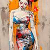 Graffiti Geisha in stedelijke elegantie van A.D. Digital ART