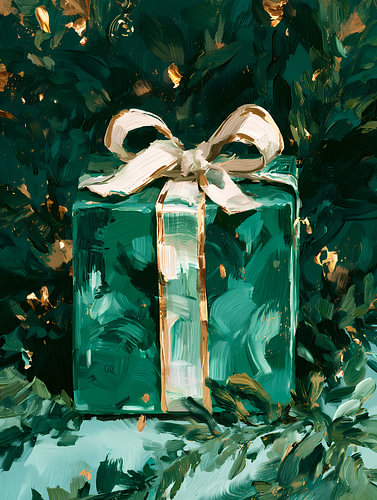 Cadeau de Noël émeraude avec un nœud ivoire