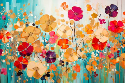 Bloemenveld met Gouden Bloemen en Klaproos