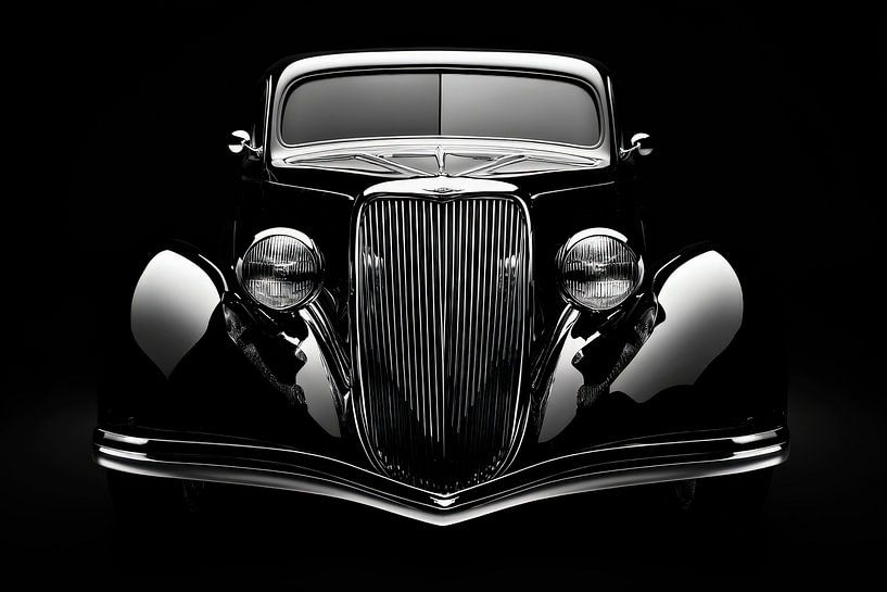 Klassischer Auto-Frontansicht – Schwarz-Weiß von Poster Art Shop