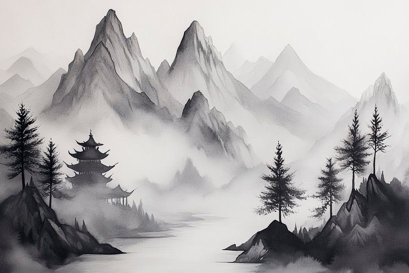 Fantasy landscape in black and white by Poster Art Shop
