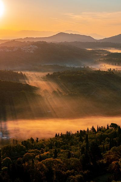 Sunrise over Corfu from Emperor William II Observatory with beautiful sun rays and light N by Leo Schindzielorz