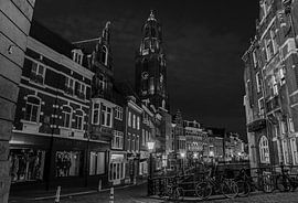 Dom tower at night from the city hall bridge in Utrecht by Kaj Hendriks