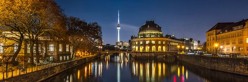 BERLIJN Museumeiland en televisietoren boven de Spree bij nacht