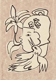 Minimalist Woman Bird Lily by Raipa Studio