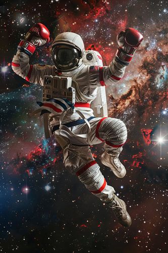 Astronaut in een ruimtebokswedstrijd