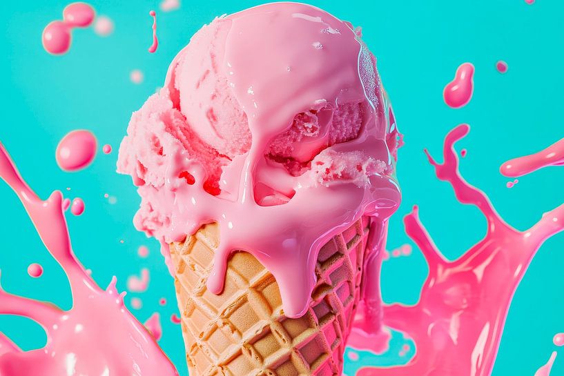 Eiswaffel mit spritziger Erdbeersauce von Poster Art Shop