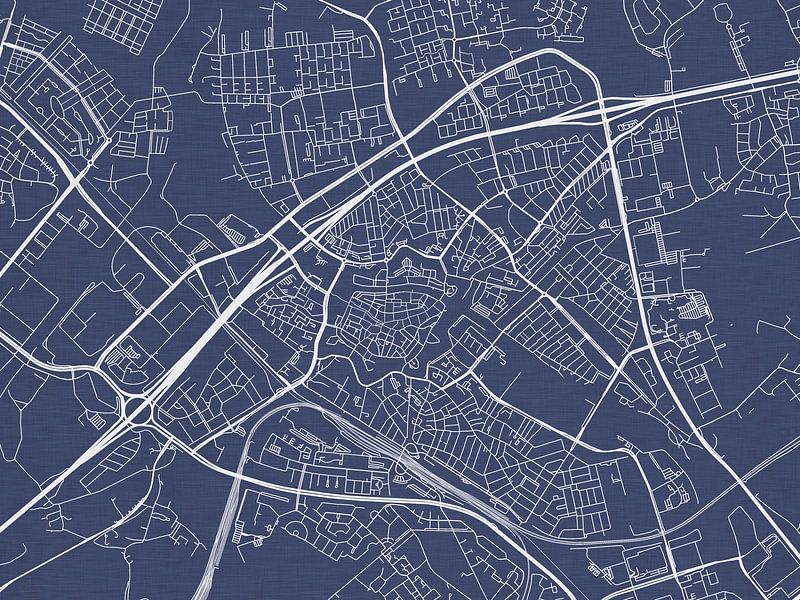 Map of Zwolle in Royal Blue by De Kaartenwinkel