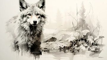 pentekening van een wolf van Gelissen Artworks