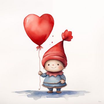 Gnome avec ballon en forme de coeur sur Lauri Creates