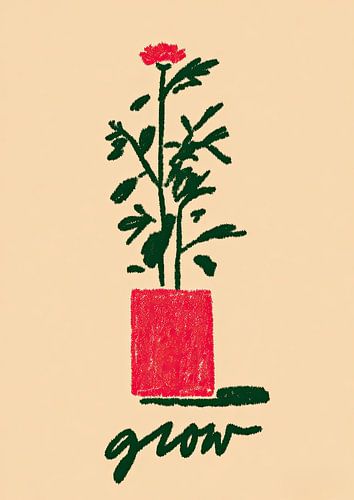 Minimalistische bloem met Grow-opschrift