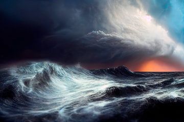 Storm op zee met bliksem. Deel 4 van Maarten Knops