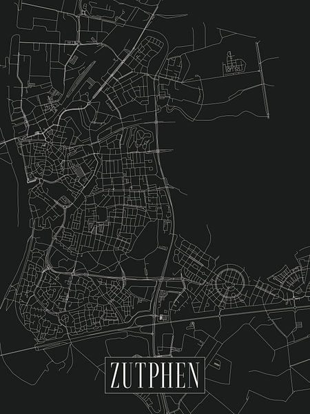 City map Zutphen - City - Dark variant - Gelderland Map by Locus Studio