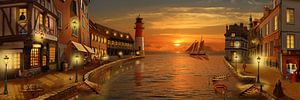 Nostalgischer Hafen im Sonnenuntergang