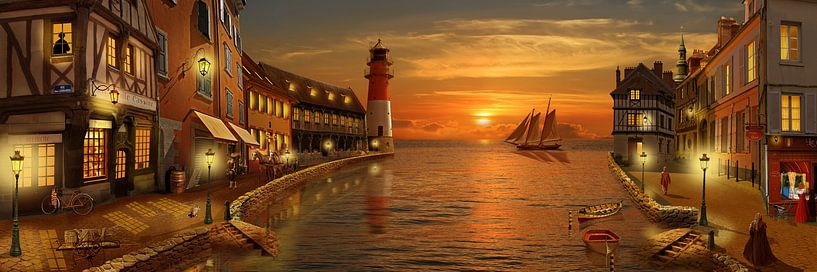 Nostalgischer Hafen im Sonnenuntergang von Monika Jüngling