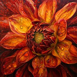 Dahlia, warm red and yellow by Harmannus Sijbring