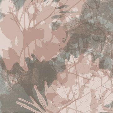 Abstract botanical art in beige and sage green by Dina Dankers
