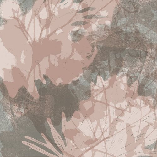 Abstrakte botanische Kunst in Beige und Salbeigrün von Dina Dankers