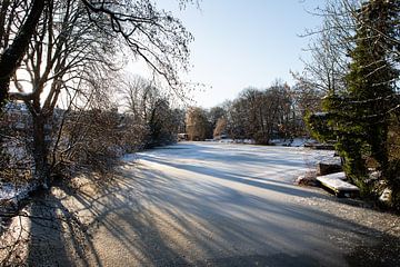 Zicht op de Leidse Rijn bij park Oog in Al (Utrecht) in de winter (liggend)