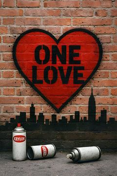 One love graffiti street art. van Johannes