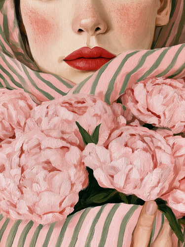 Roze pioenrozen en rode lippen