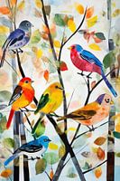 Kleurrijke vogels in een boom illustratie