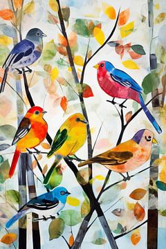 Kleurrijke vogels in een boom illustratie van ARTemberaubend