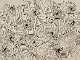 Dessin au trait minimaliste représentant des vagues de l'océan sur IamHomeStudio