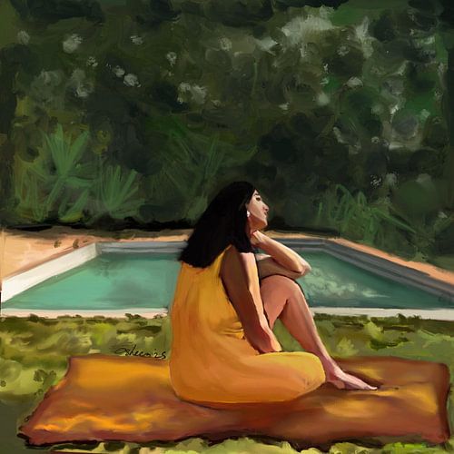 Une femme se détend au bord de la piscine