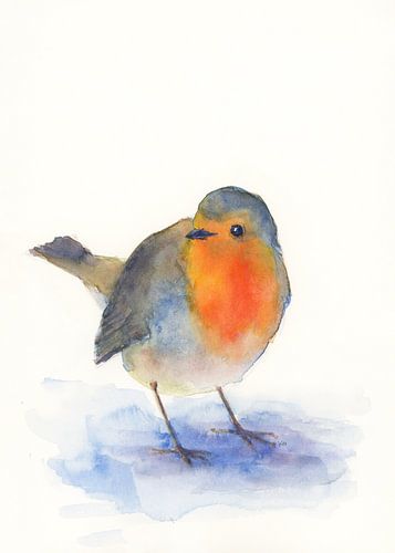 Lachend roodborstje aquarel schilderij