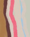Retro 70s geïnspireerd schilderij met penseelstrepen in neonroze, blauw, goud, merlot en roze. van Dina Dankers thumbnail