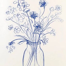 Blauwe bloemen in vaas van Olga Wildrose