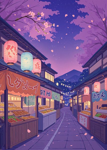 Anime Night Market Festival Japon Cherry Blossom par Ruzerin