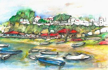 Alvor/ Algarve / Portugal. Handgeschilderde aquarel.