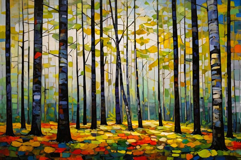 Abstract autumn forest with colourful trees by Art & Soul Creations