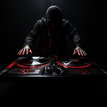 DJ draaitafel met rode accenten van The Xclusive Art
