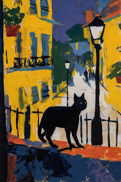 Peinture de la promenade féline parisienne par Peintures accrocheuses