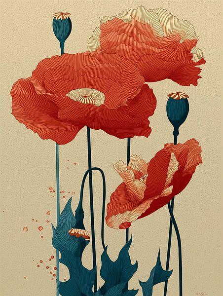 Mohn aus Blockdruck von PixelPrestige