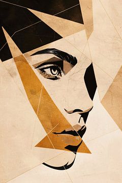 Abstraktes Gesicht in geometrischen Sepia-Tönen von De Muurdecoratie