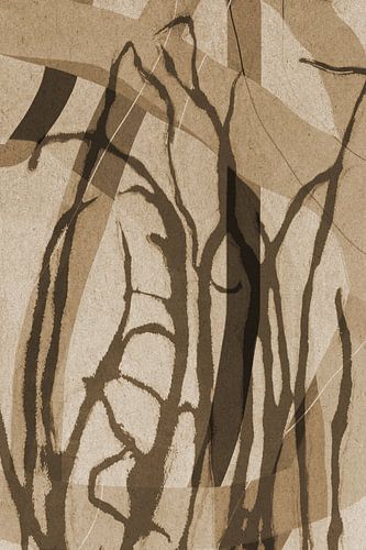 Herbes et lignes.  Art géométrique botanique abstrait moderne en beige et brun.