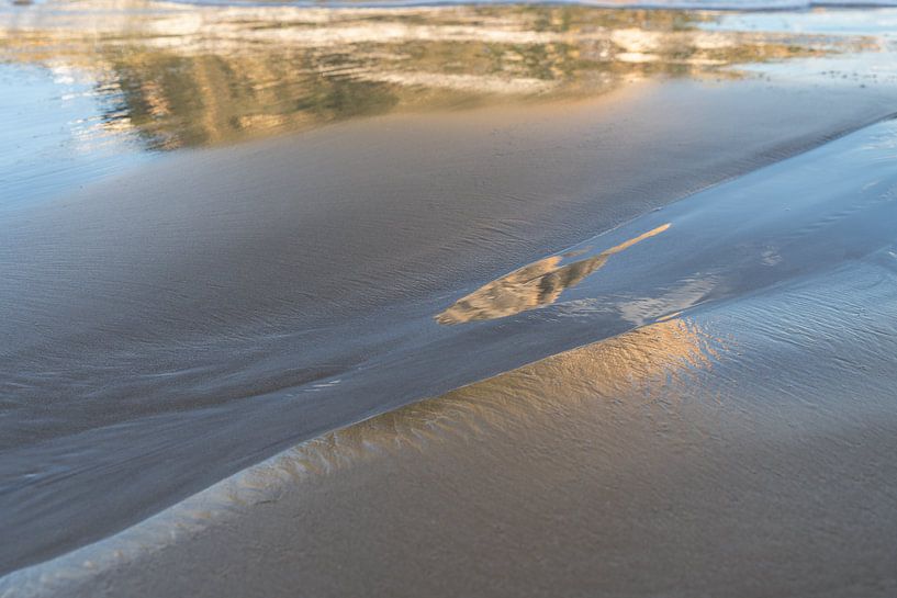 Golden and light blue reflections on the sandy beach 1 by Adriana Mueller
