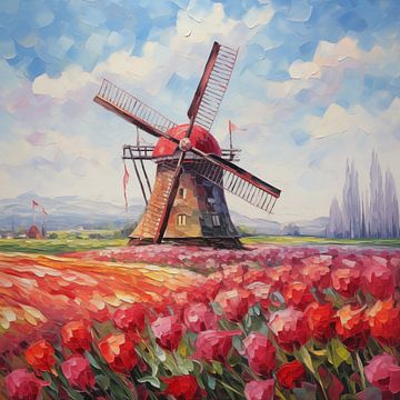 Tulpenveld met een windmolen van TheXclusive Art