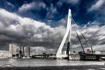 Cloudy Erasmusbrug Rotterdam in Black/Blue and white by Midi010 Fotografie