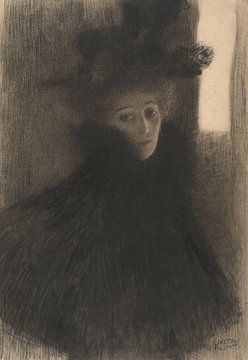 Gustav Klimt - Portret van een dame met kap en hoed (1897-1898) van Peter Balan