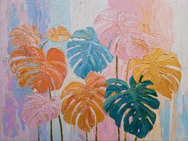Pastelkleurige Monstera-bladeren
