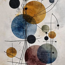 Geometrische abstrakte Malerei - Blauer Ocker mit Kreisen von Joriali Abstrakte Kunst