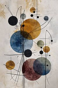 Geometric Abstract Painting - Blue Ochre with circles
