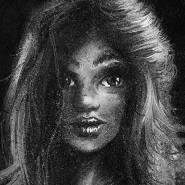 Ölgemälde Stil von Mädchen. Digital produziertes Kunstwerk einer jungen Frau mit schönen langen Haar von Emiel de Lange