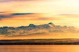 Uitzicht op het Bodenmeer en de Zwitserse Alpen in de herfst van Dieter Walther