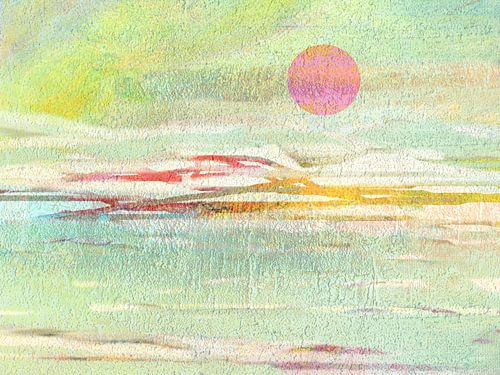 Landschap Japandi 22 met maan in roze